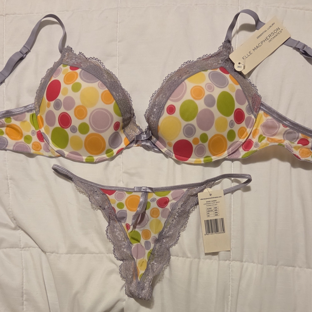 Elle Macpherson Multi-color Purple  Polka Dot Bra and String Panty